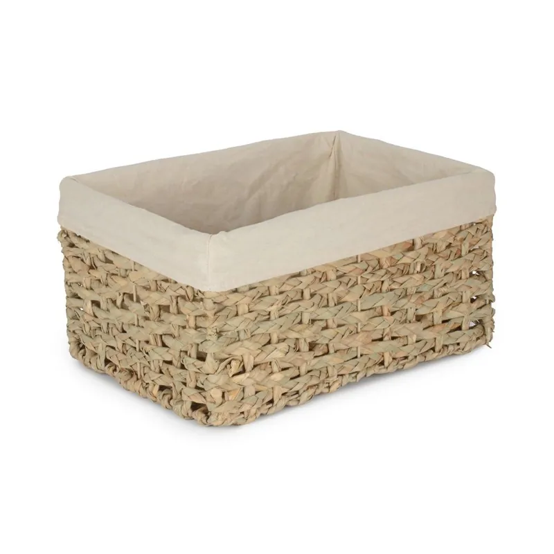 Medium Thatch Grass Woven Storage Basket with White Cotton Lining - Red Hamper