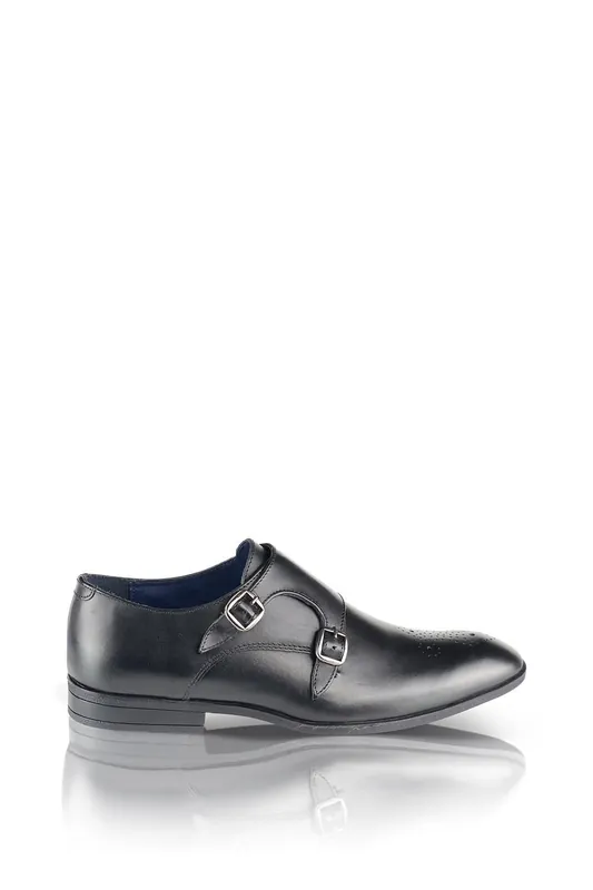Kramer Leather Smart Formal Brogue Monk Shoes - Silver Street London