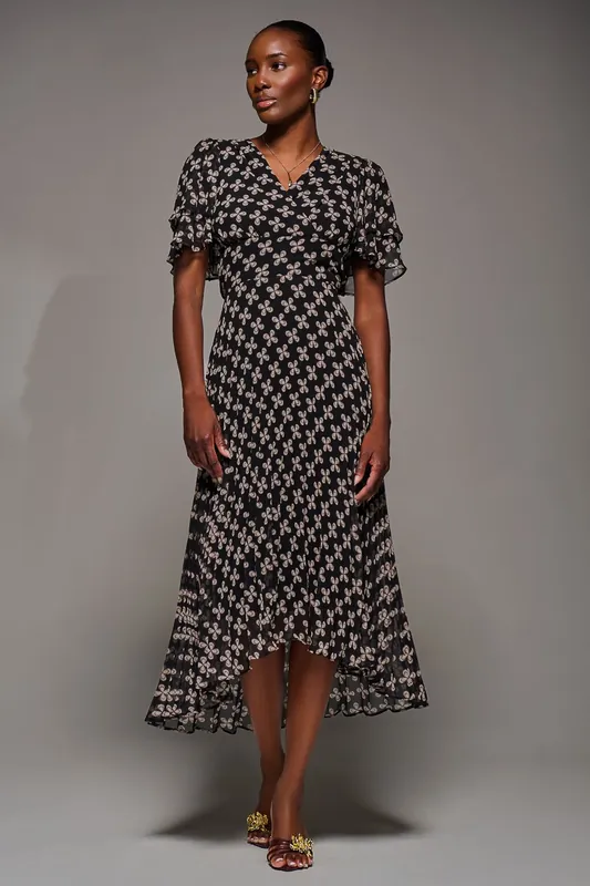 Angel Sleeve Pleated Chiffon Midaxi Dress - Jolie Moi