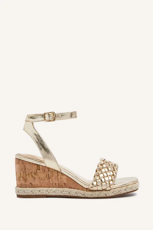 Regan Gold Faux Leather Wedge Sandals - Linzi