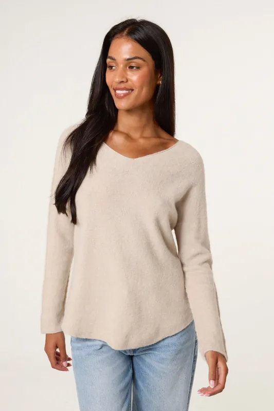 Stone Soft Touch V-Neck Jumper
