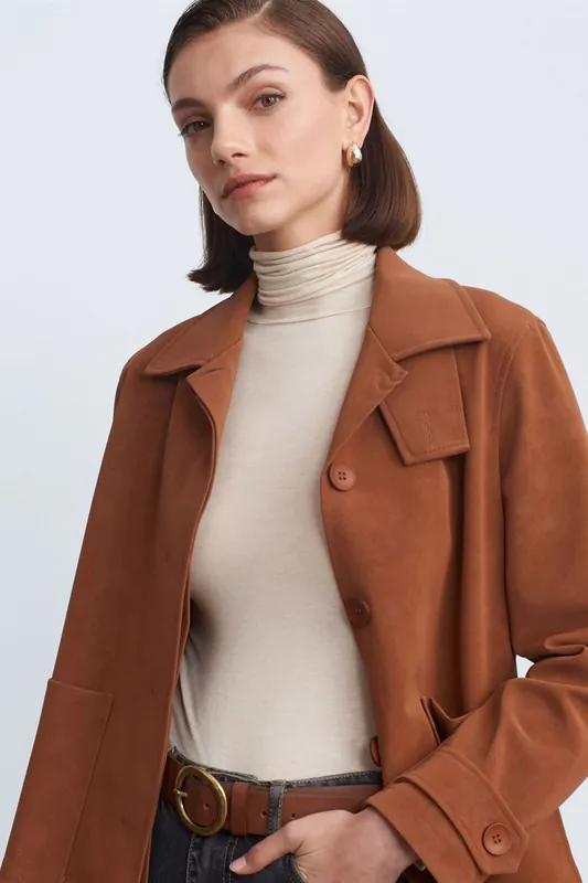 Women's Faux Suede Button Jacket - Dilvin