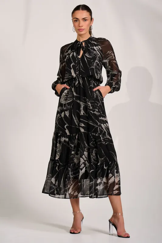 Chiffon Long Sleeve Tiered Maxi Dress - Jolie Moi