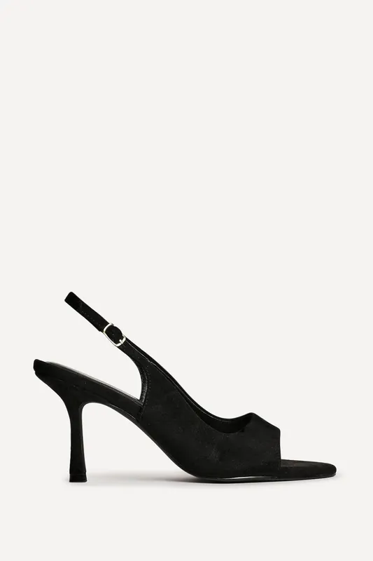 Tokyo Black Faux Suede Peep Toe Heels - Linzi