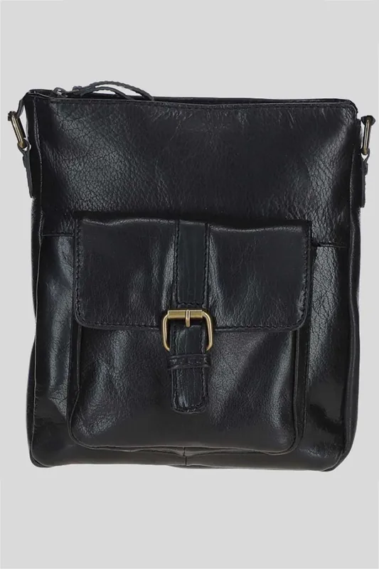 Compact Real Leather Messenger Bag with Front Buckle Pocket - Ashwood Leather