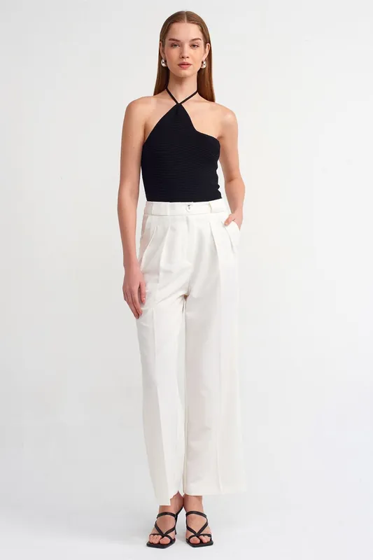 Women's High-Waist Wide-Leg Crepe Trousers