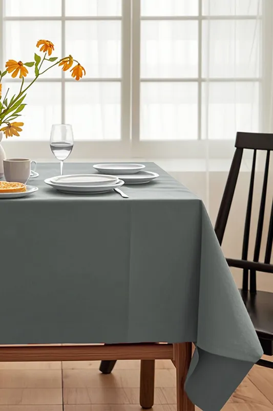 Water Resistant Plain Polyester Tablecloth, 52x79 Inch - Neel Blue