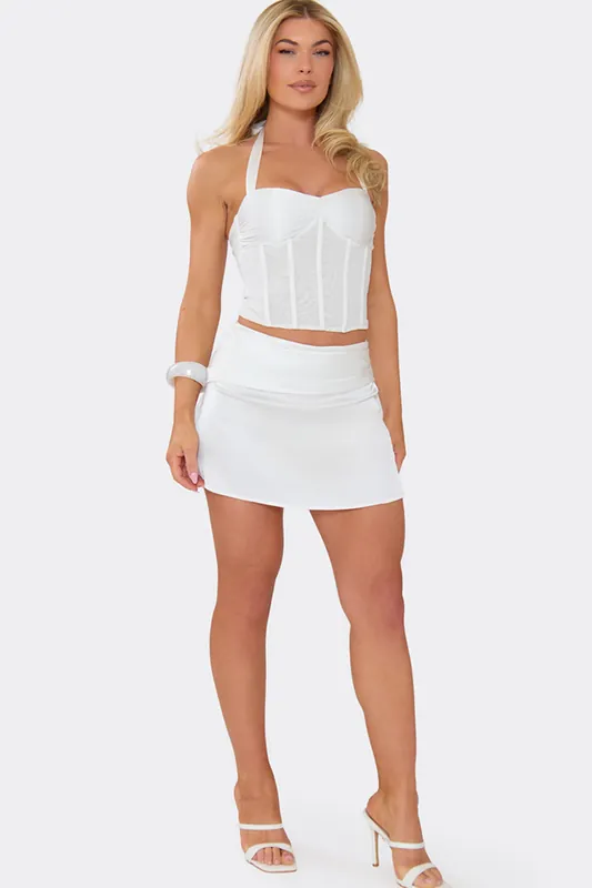 Ruched Satin Mid Rise Mini Skirt - EGO