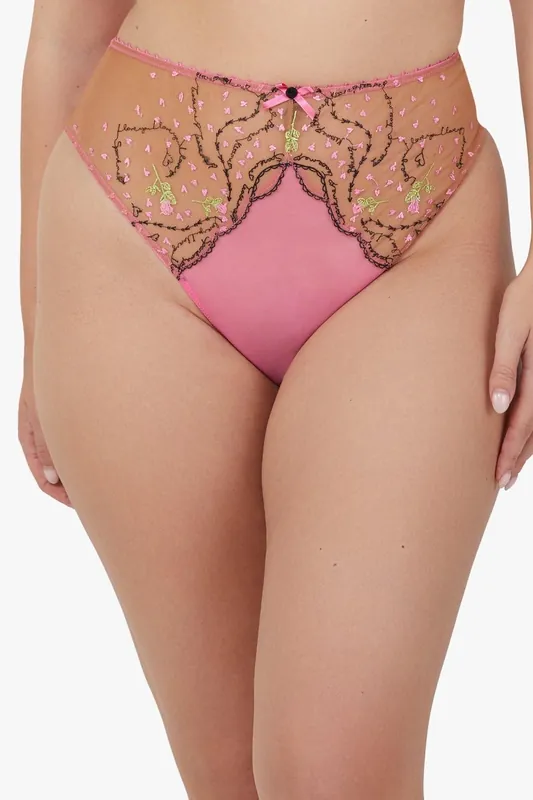 Spank Me Pink and Nude Custom Embroidery High Waist Thong - Playful Promises