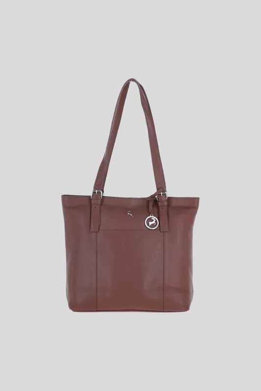 'Athy' Genuine Leather Shoulder Tote Bag with Metallic Charm - Ashwood Leather