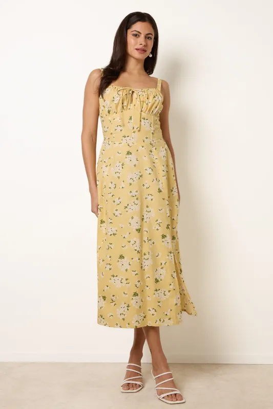 Lemon Midi Milkmaid Floral Dress - Blue Vanilla