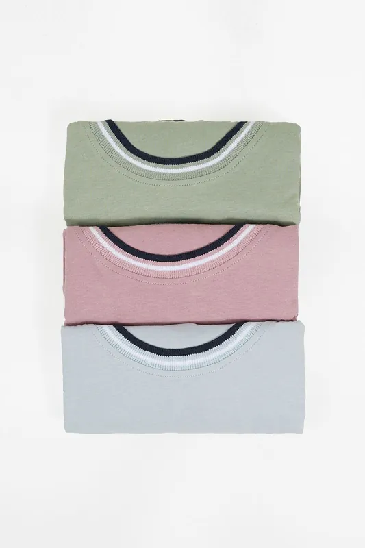 3-Pack Crew Neck T-Shirts with Rib Detail