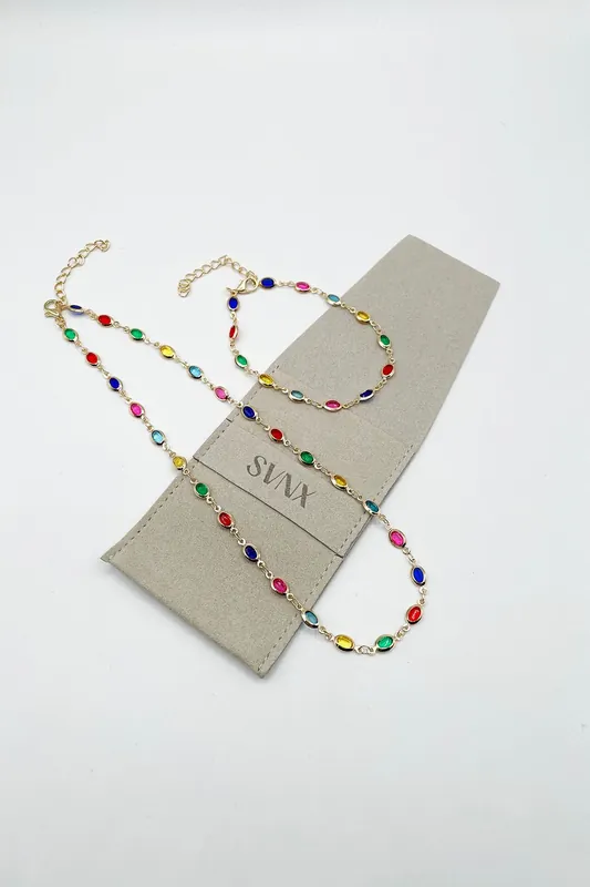 Multicolour Oval Necklace & Bracelet Set - SVNX