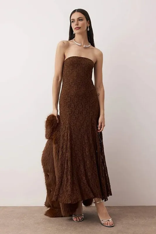 Strapless Lace Lined Maxi Dress - WOVCOR