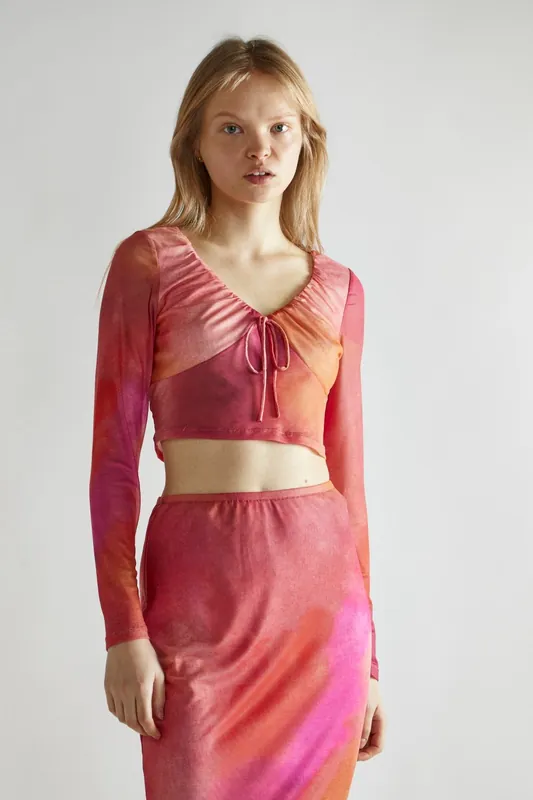 Mesh Tie-Front Crop Top