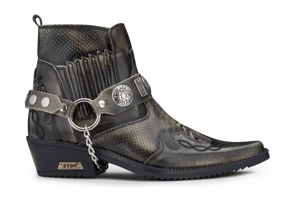 Mens Olive Snakeskin Winklepicker Cowboy Leather Ankle Boots - Infinity Leather