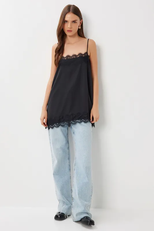 Lace Detailed Satin Blouse - Happiness Istanbul