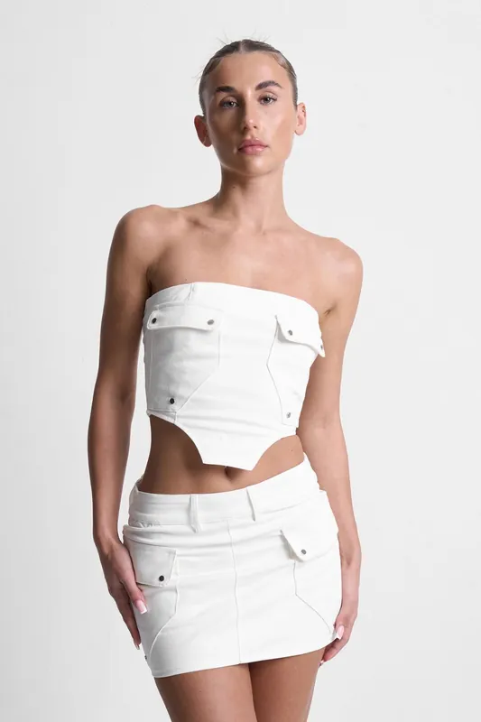 Mixed Fabric Cargo Corset Top - Tanaki