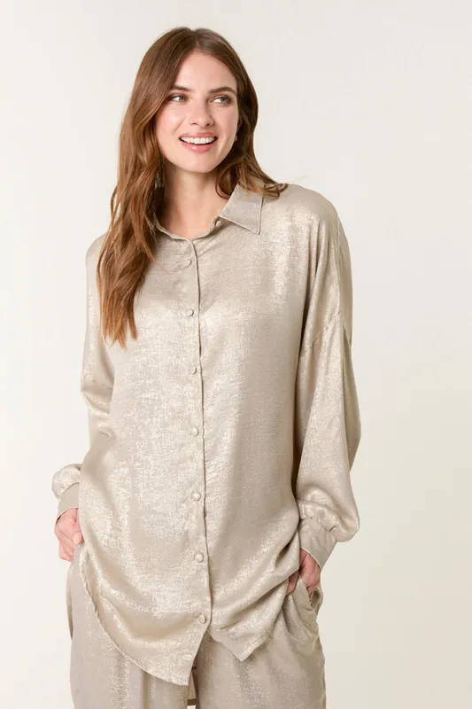Off White Shimmer Oversized Blouse - Blue Vanilla
