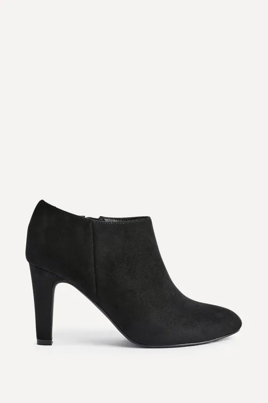 Wise Black Faux Suede Low Cut Heeled Boot - Linzi