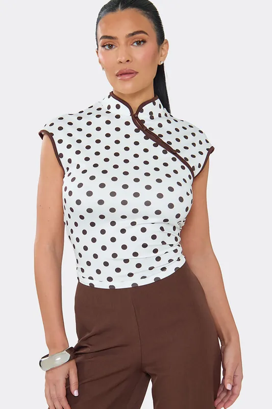 Short Sleeve Button Polka Dot Top - EGO