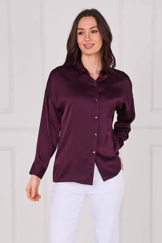 Burgundy Brushed Satin Oversized Shirt - Love Sunshine