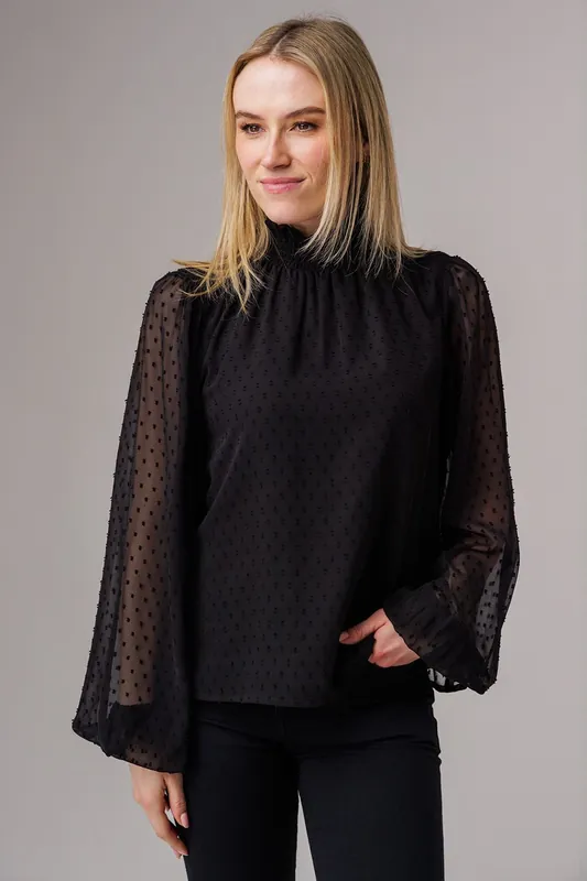 Textured High Neck Smock Long Sleeve Blouse - Influence