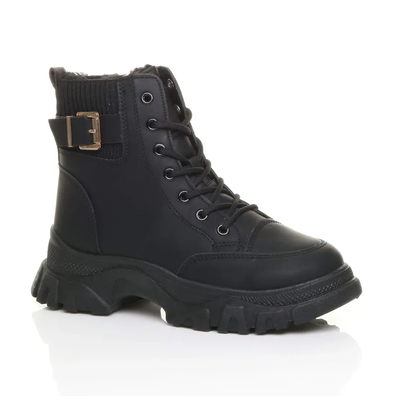 Low Heel Chunky Flatform Ankle Boots - AJVANI