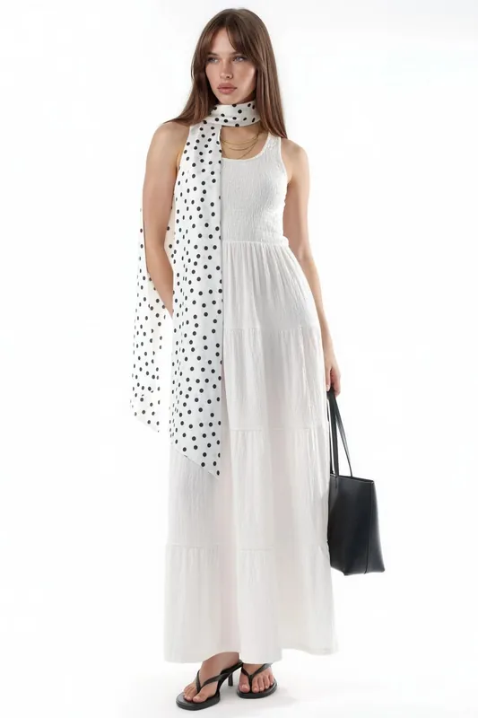 Textured U Collar Maxi Dress - Busem