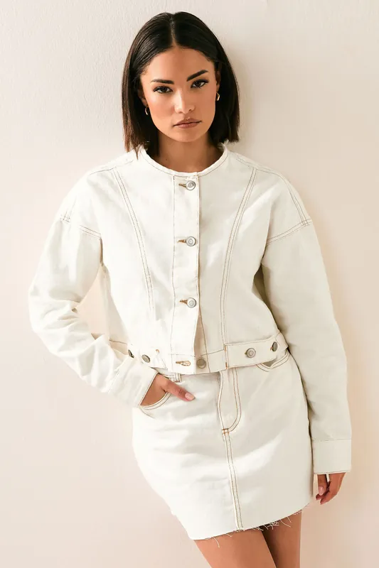 Petite Collarless Denim Jacket - PixieGirl