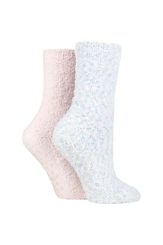 2 Pair Cosy Slipper Socks with Grip - SOCKSHOP