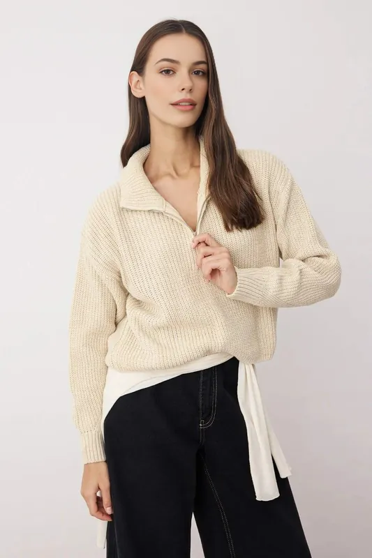 Super Crop Knit Sweater with Zipper Detail - WOVCOR