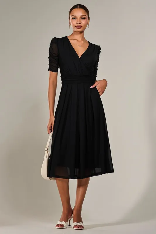 Ruched Sleeve Mesh Maxi Dress - Jolie Moi