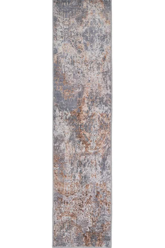 Metalic Grey Distressed Hallway Runner Rug Non Slip & Washable - Kukoon