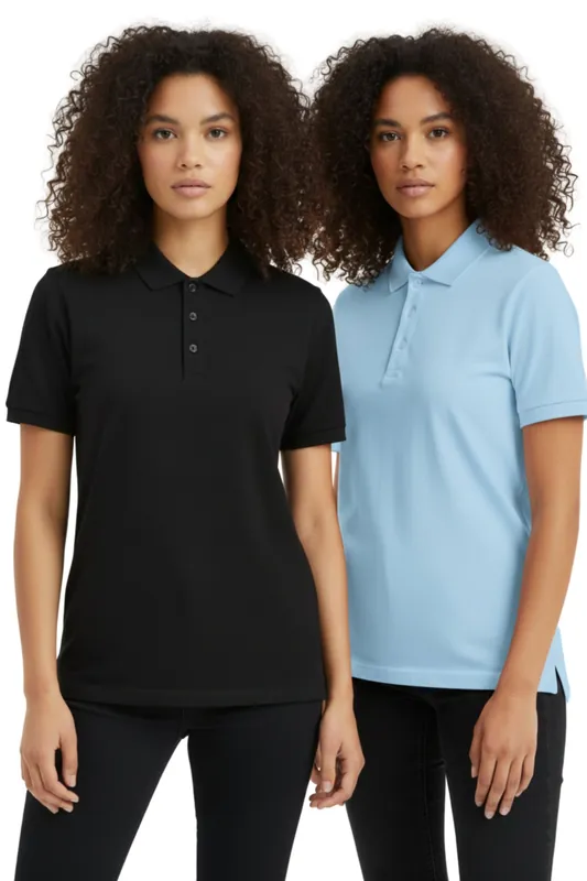 Classic Black and light BluePolo Collar Short Sleeve T-Shirt 2 Pack