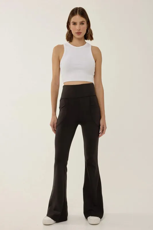 High Waist Wide Leg Leggings with Pockets - Hiccup