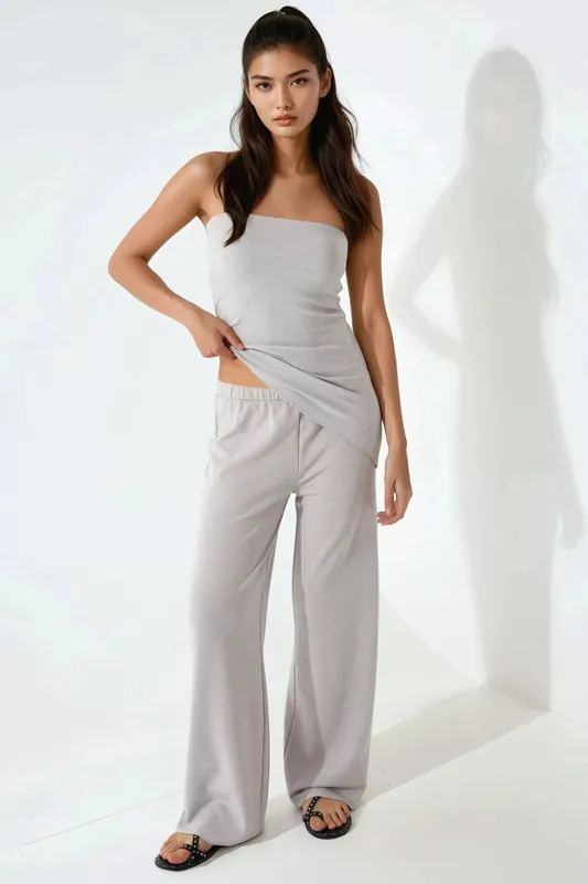 Textured Strapless Top & Pants Two Pieces Set - Hiccup