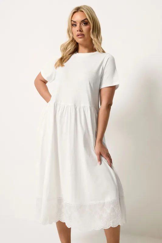 Broderie Anglaise Trim Dress - Yours