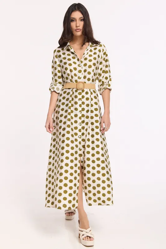 Polka Dot Belted Midi Shirt Dress - Liquorish
