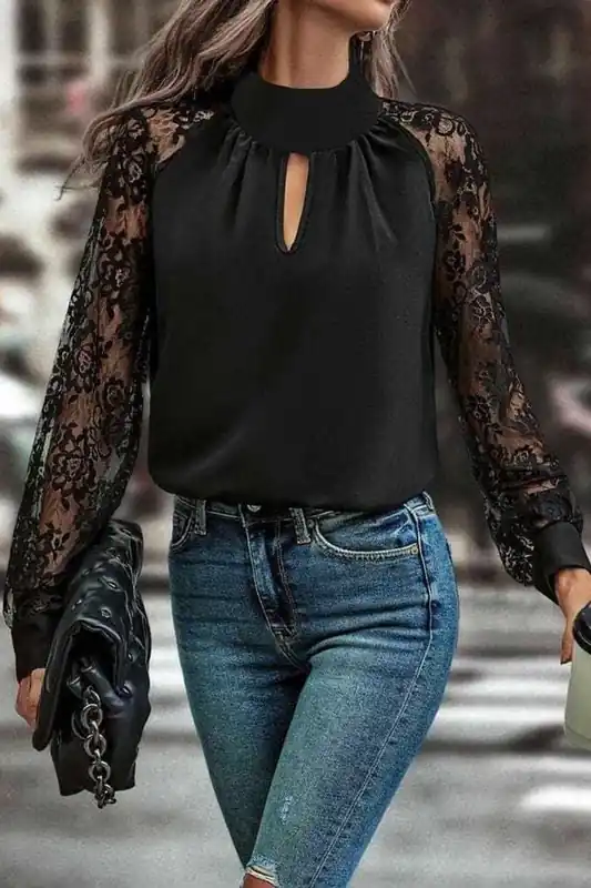 Lace Sleeve Turtleneck Blouse - Janes