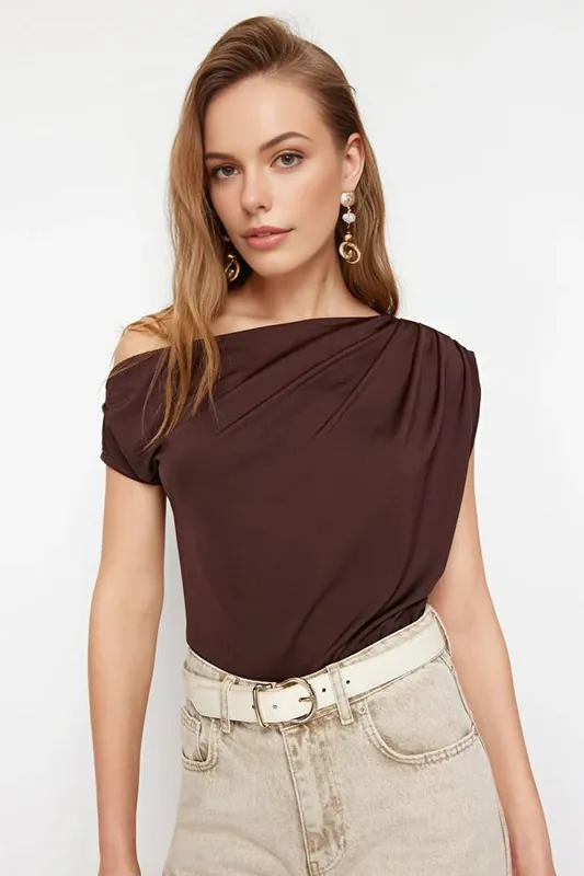 Elegant Draped Asymmetric Evening Top - WOVCOR