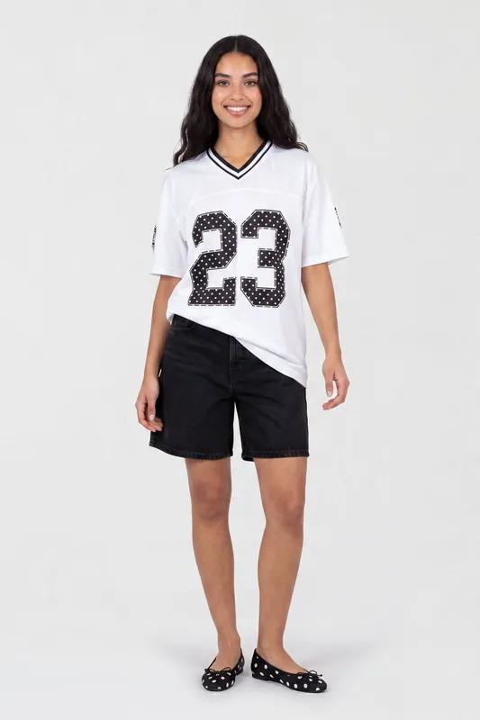White Polka Dot Detail Sports Jersey - Pink Vanilla