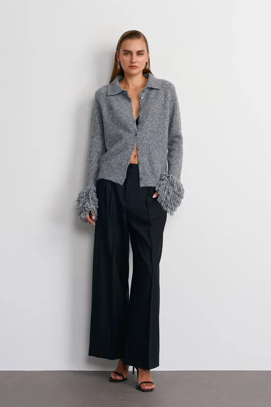 High-Waist Wide-Leg Pleated Trousers