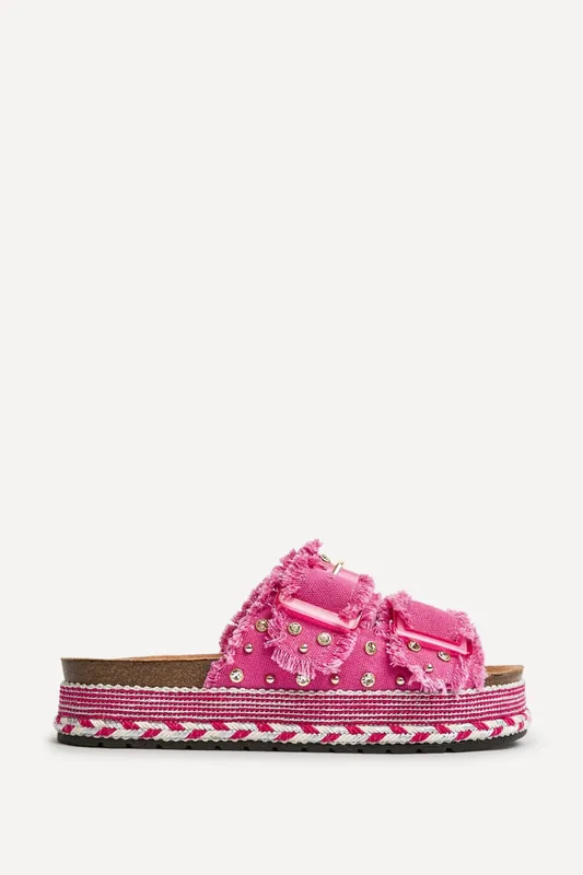 Bahama Fuchsia Diamante Flatform Sandals - Linzi
