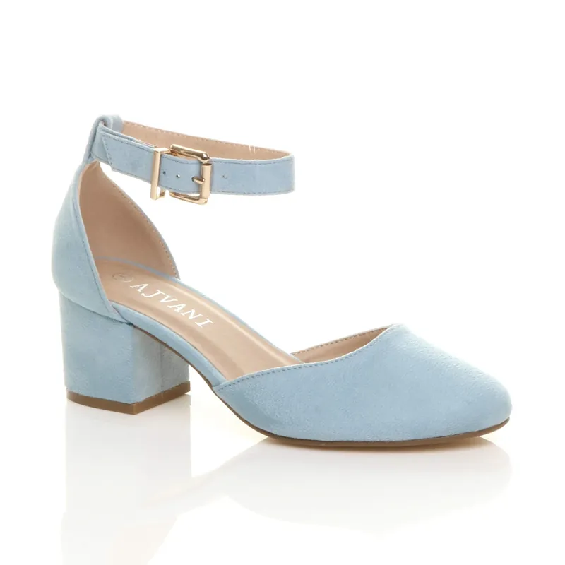Mid Block Heel Ankle Strap 2 Part Heels - AJVANI
