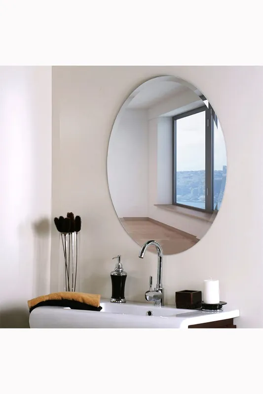European Style Frameless Beveled Edge Oval Bathroom Wall Mirror, 50cm W x 70cm H - Living and Home