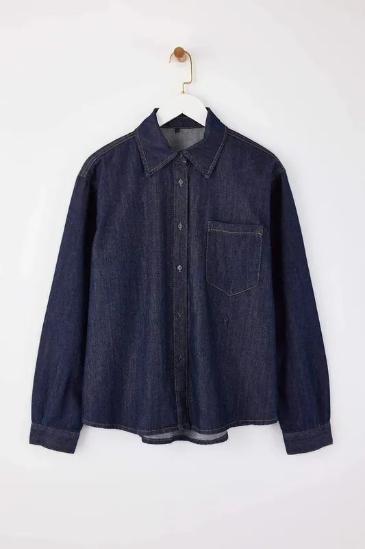 Button Front Cotton Denim Shirt - WOVCOR