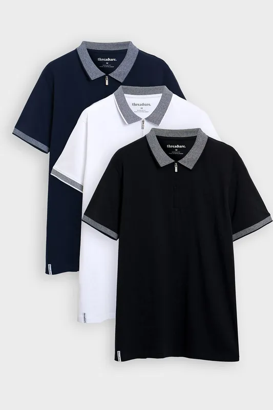 3-Pack Zip Collar Polo Shirts