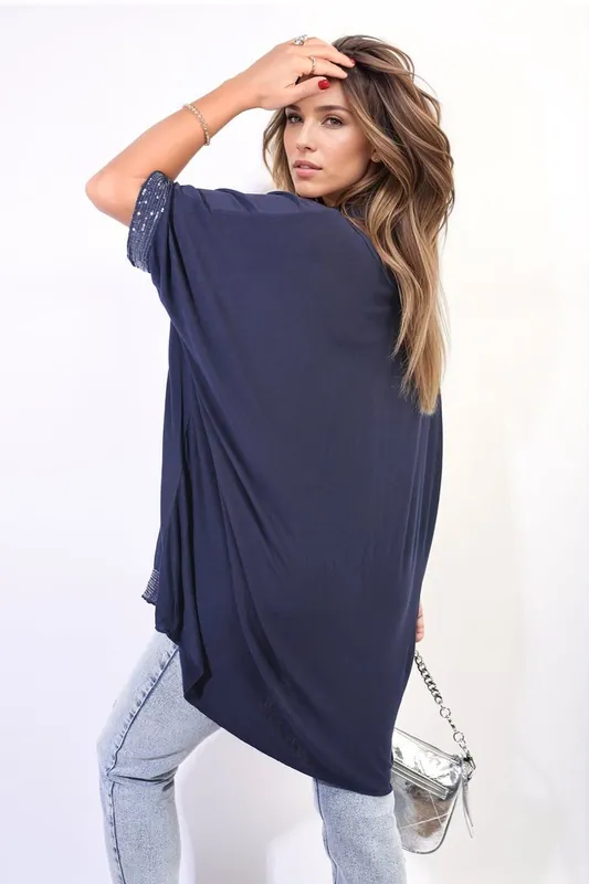 Amber Oversized Sequin Hem Flare Sleeve Top - IKRUSH