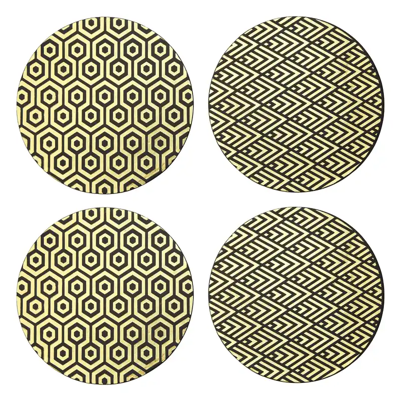 Set of Four Deco Black and Gold Placemats, Durable Heat-Resistant Table Mats with Art Deco Geometric Design